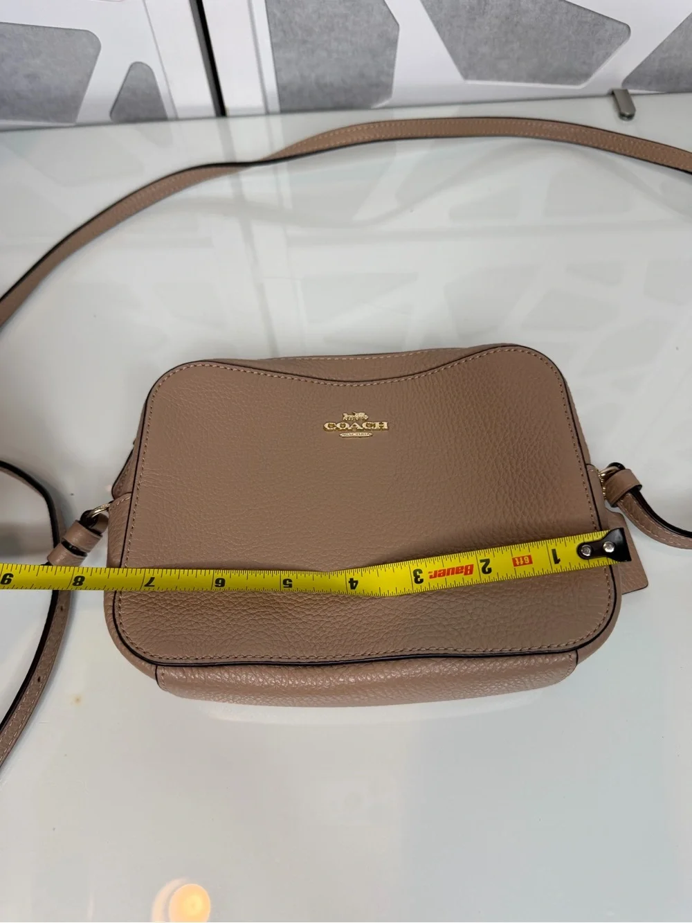 Coach Taupe Crossbody Bag with Burgundy Interior